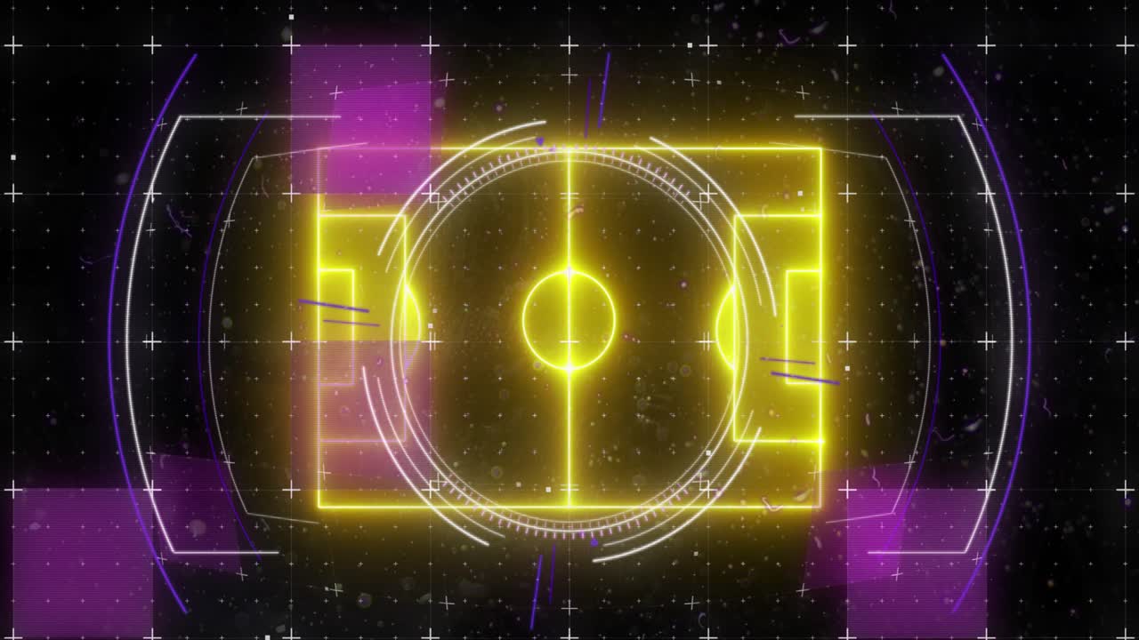 Animacja tekstu „Start” nad neonowym tunelem na czerwonym tle