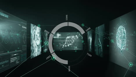 Animation-of-network-of-connections-with-scope-scanning-over-digital-screens