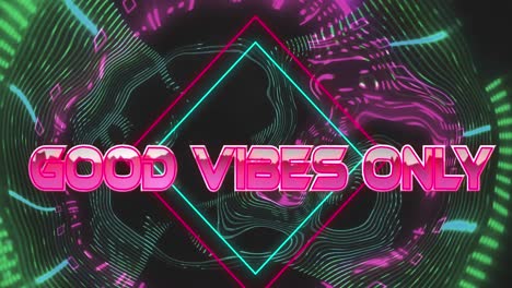 animation of good vibes only text over abstract patterned background