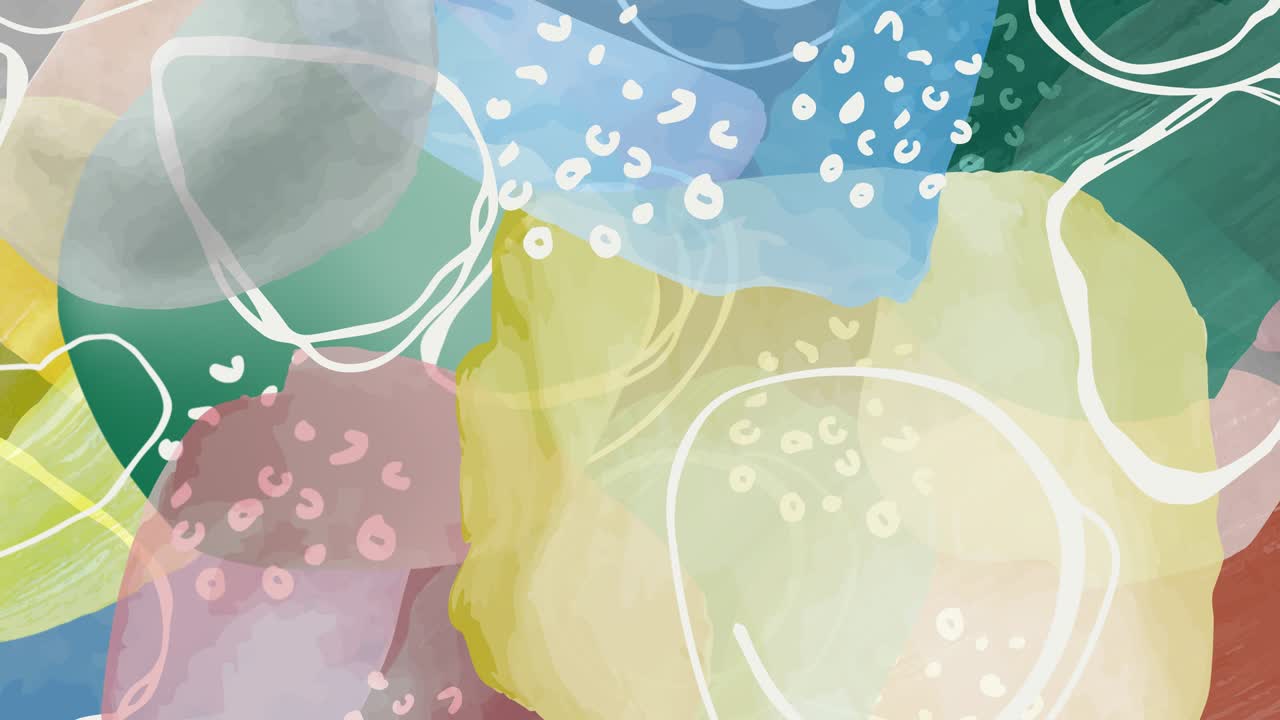 애니메이션 페인팅, 페인트 스테인, 블로트, 손으로 칠한 수채화 스테인의 추상적인 미니멀리즘 작곡과 함께 원활한 루프 패턴, 당신의 디자인을위한 밝은 배경에 4k 그래픽 모션