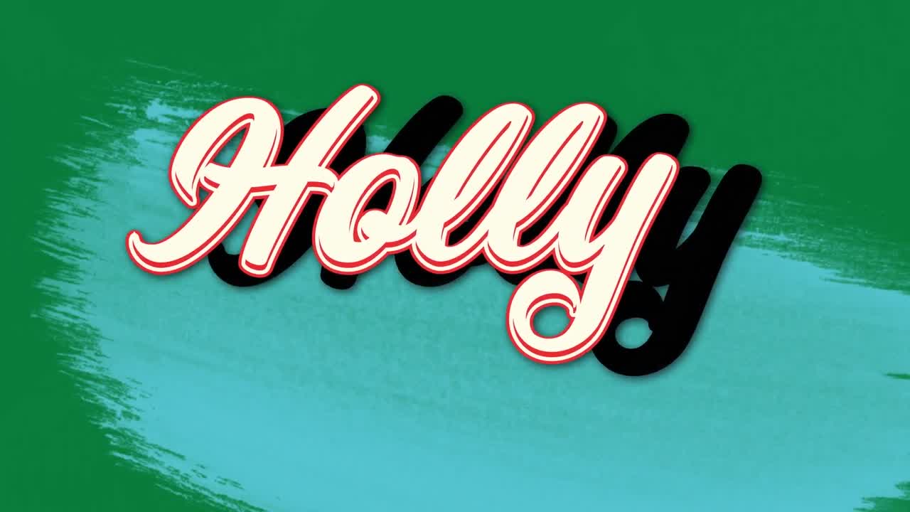 animazione di albero di natale e finestra su testo di holly su sfondo verde.