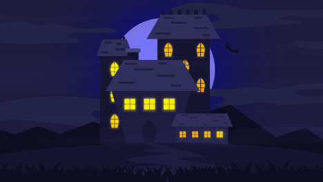 Eine-Animation-Einer-Flachen-Halloween-Hausillustration