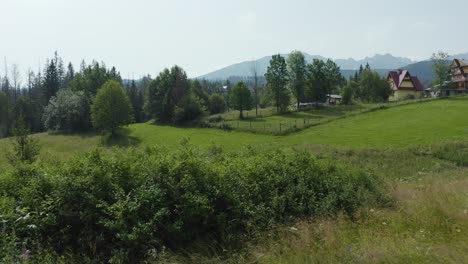 Toma-De-Drones-Volando-Bajo-De-árboles-Rurales-Cerca-De-Cyrhla-En-Podhale