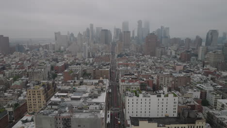 aerial view of lower manhattan on an overcast morning. shot in new york city