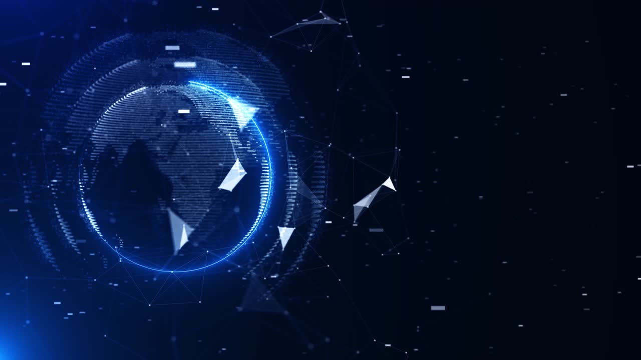 3d futuristic rotating world globe in particles or small dots modern technology background for