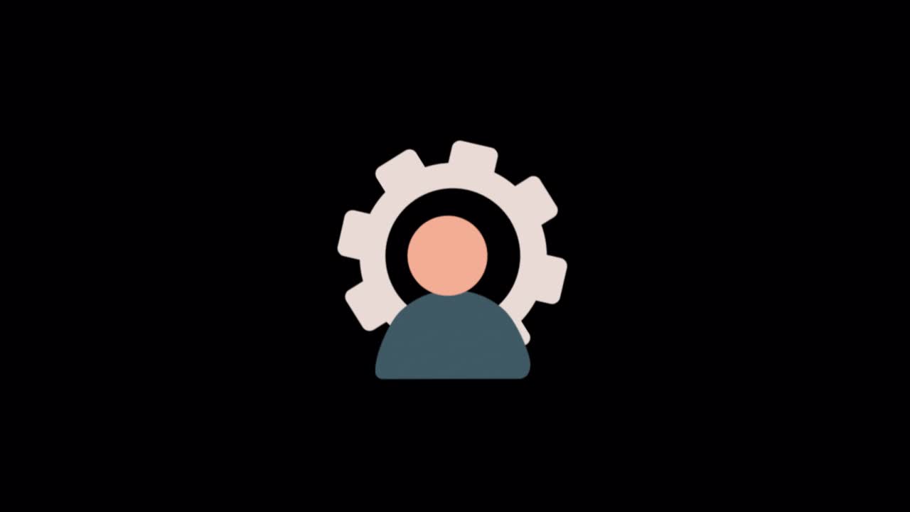 User Icon with Rotating Gear on Black Background
