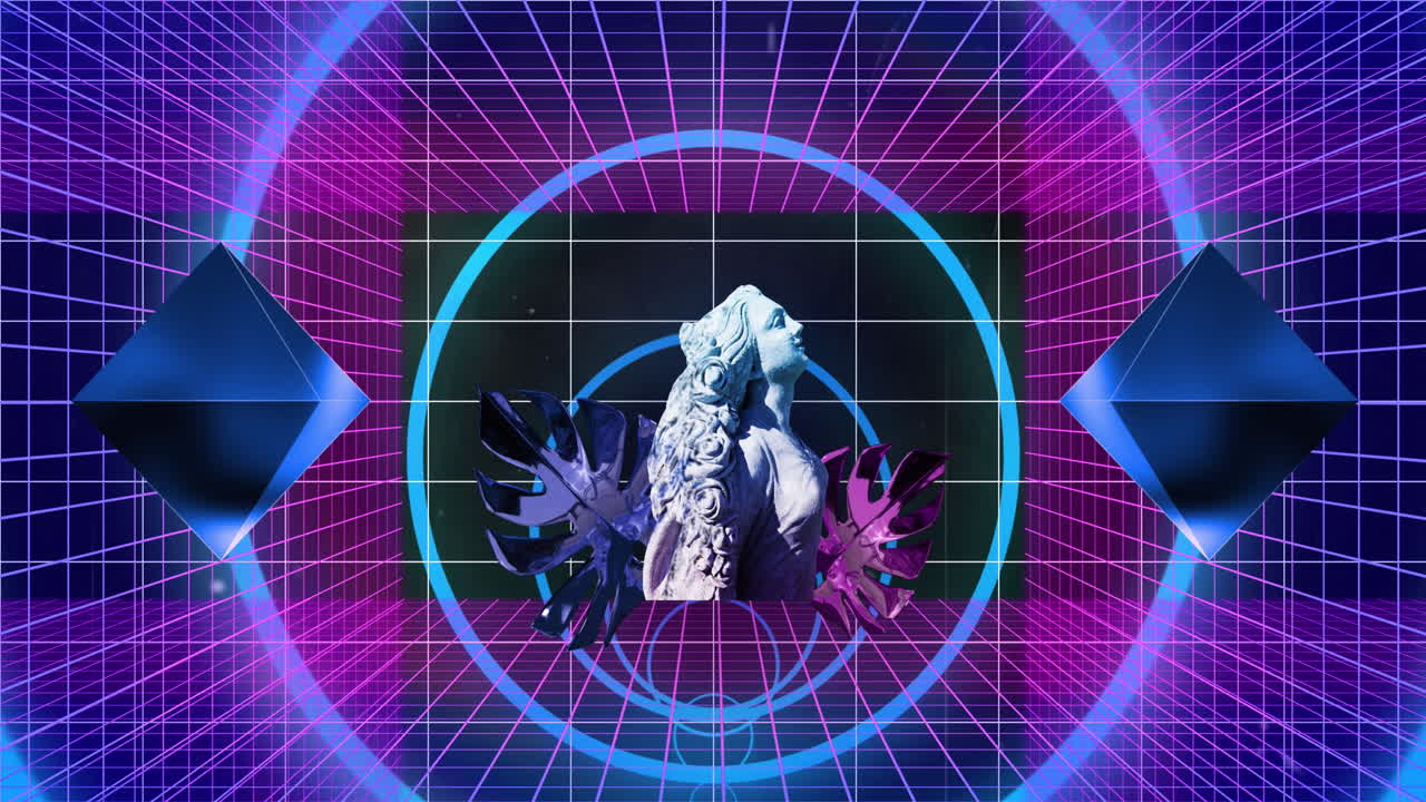 검은색 배경에 네온 모양에 대한 간섭으로 조각의 애니메이션