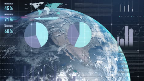 Animation-Der-Datenverarbeitung-Und-Diagramme-über-Dem-Globus