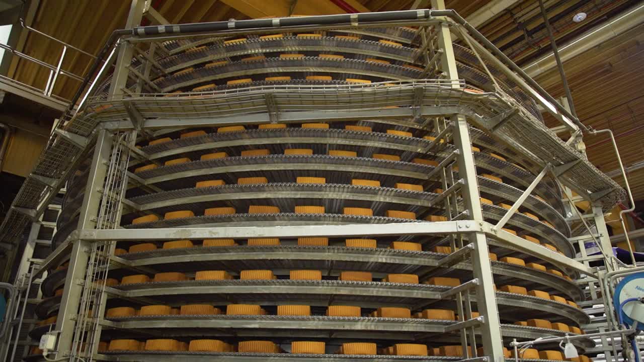 Baker Spiral Coolers with hundreds of loaves of marble cake