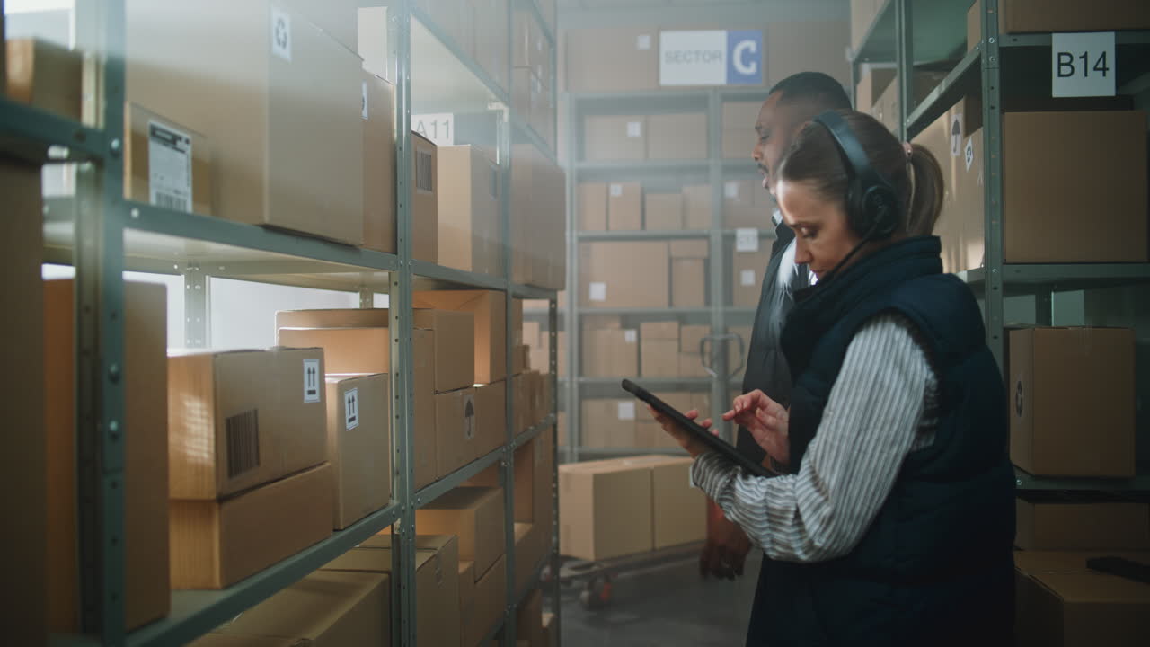 Warehouse Workers Checking Inventory