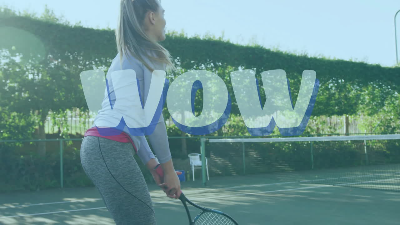 Female tennis player positioning on court, with animated shot trajectory line and sports data bars