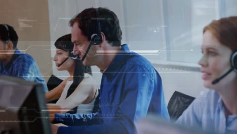 Animation-of-animation-of-connections-over-business-people-using-phone-headsets