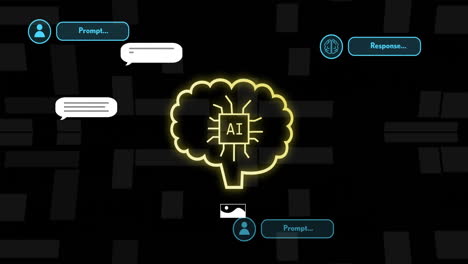 Animación-De-Texto-AI,-Cerebro-Y-Procesamiento-De-Datos-Digitales-Sobre-Fondo-Negro.