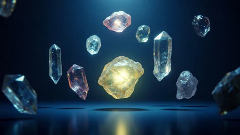 A Stunning Array of Colorful Crystals Suspended in Light, Showcasing Their Intricate Shapes and Gleaming Surfaces in a Dreamlike Atmosphere