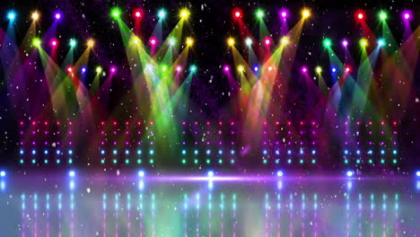 colorful stage lights and reflections animation over dark background with sparkles