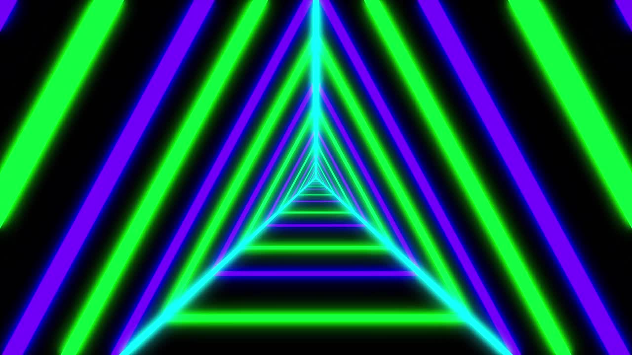 animación de un patrón de neón púrpura y verde que se mueve en movimiento hipnótico en un bucle sin costuras