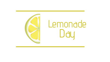 animación del texto del día de la limonada y el icono del limón sobre un fondo blanco