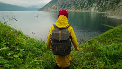 hiking by the coast in cloudy weather