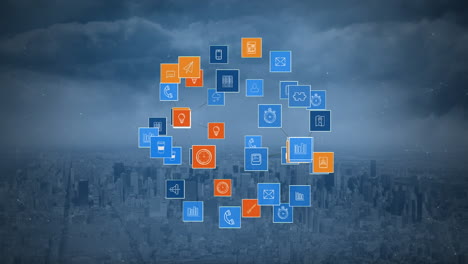 iconos digitales que se mueven alrededor