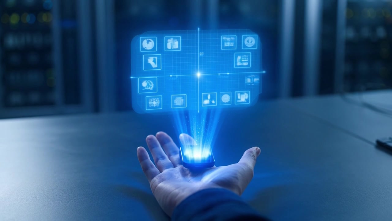 Smartwatch Projects Holographic Interface with Icons in a Data Center