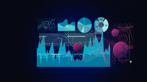 Animation of digital interface with data processing over dark background