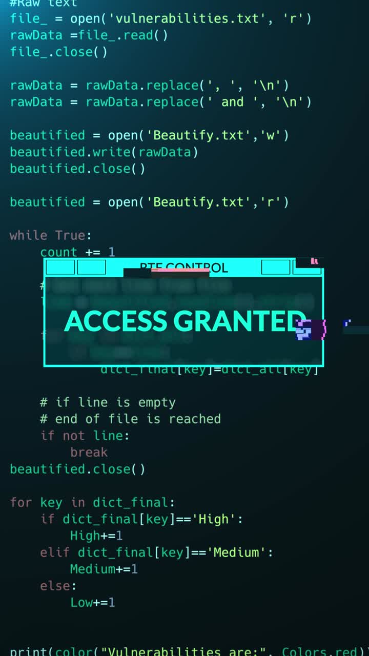 Programmeringskode som viser Tilgang innvilget med glitcheffekt