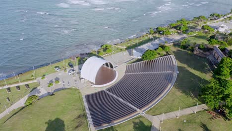 aerial drone view of new amphitheater seafront, puntilla of malecon at puerto plata