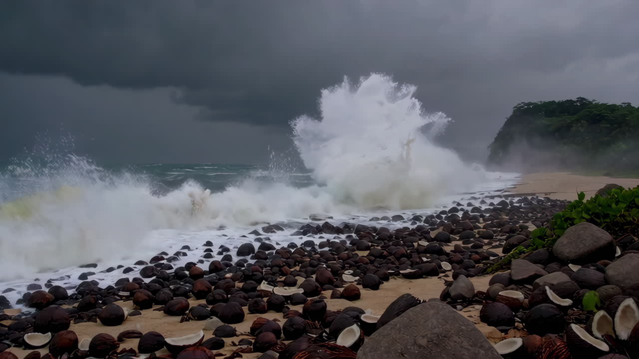 Stormy Waves Crashing on a Rocky Beach