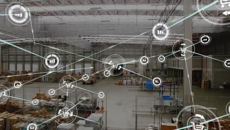 Animation-of-network-of-connections-with-icons-over-warehouse