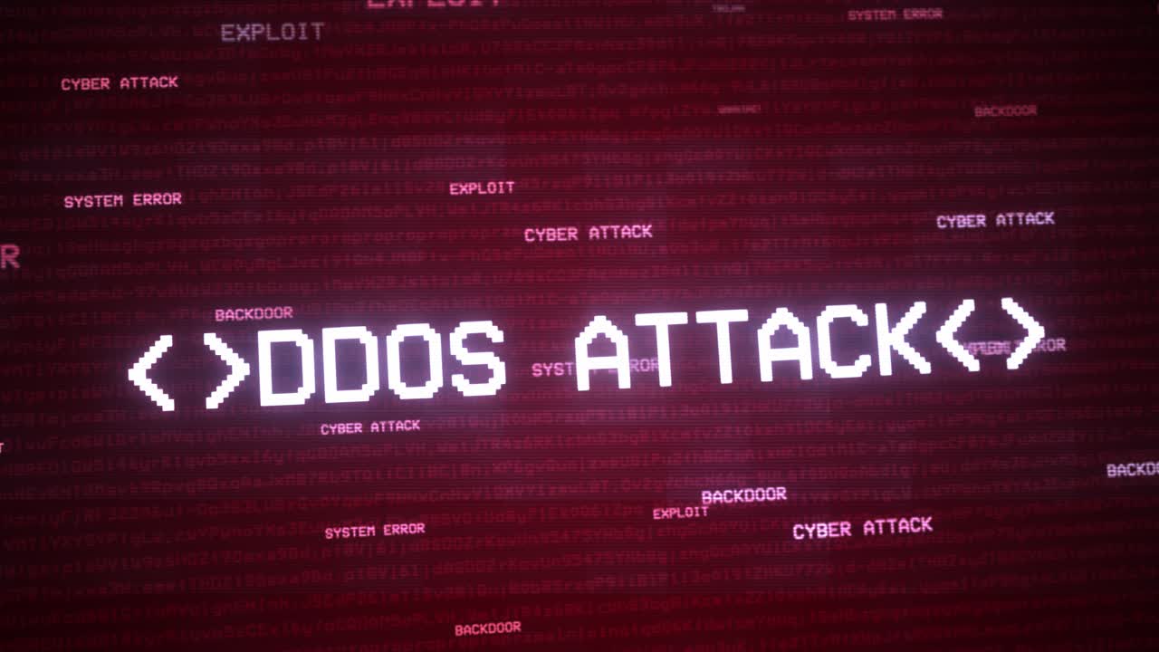 Ddos hacker attack computer screen with hacking warning message background 4k cyber crime concept