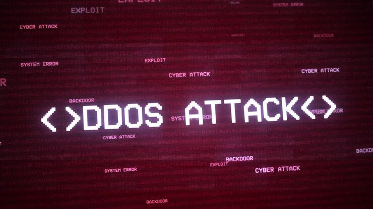 Ddos hacker attack computer screen with hacking warning message background 4k cyber crime concept