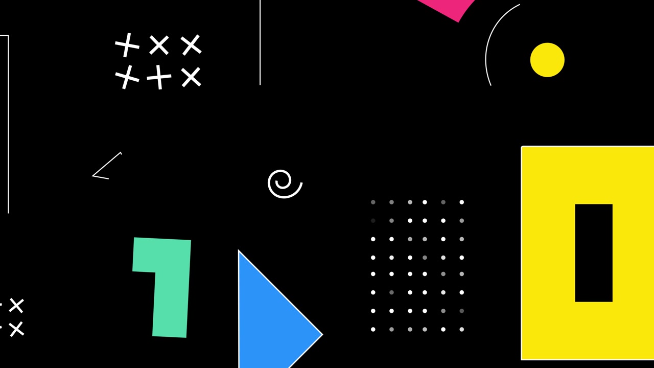 Dynamic Colorful Geometric Shapes Moving on Black Background