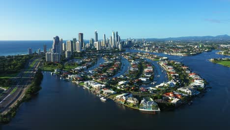 rising high just after sunrise, surfers paradise gold coast, drone view