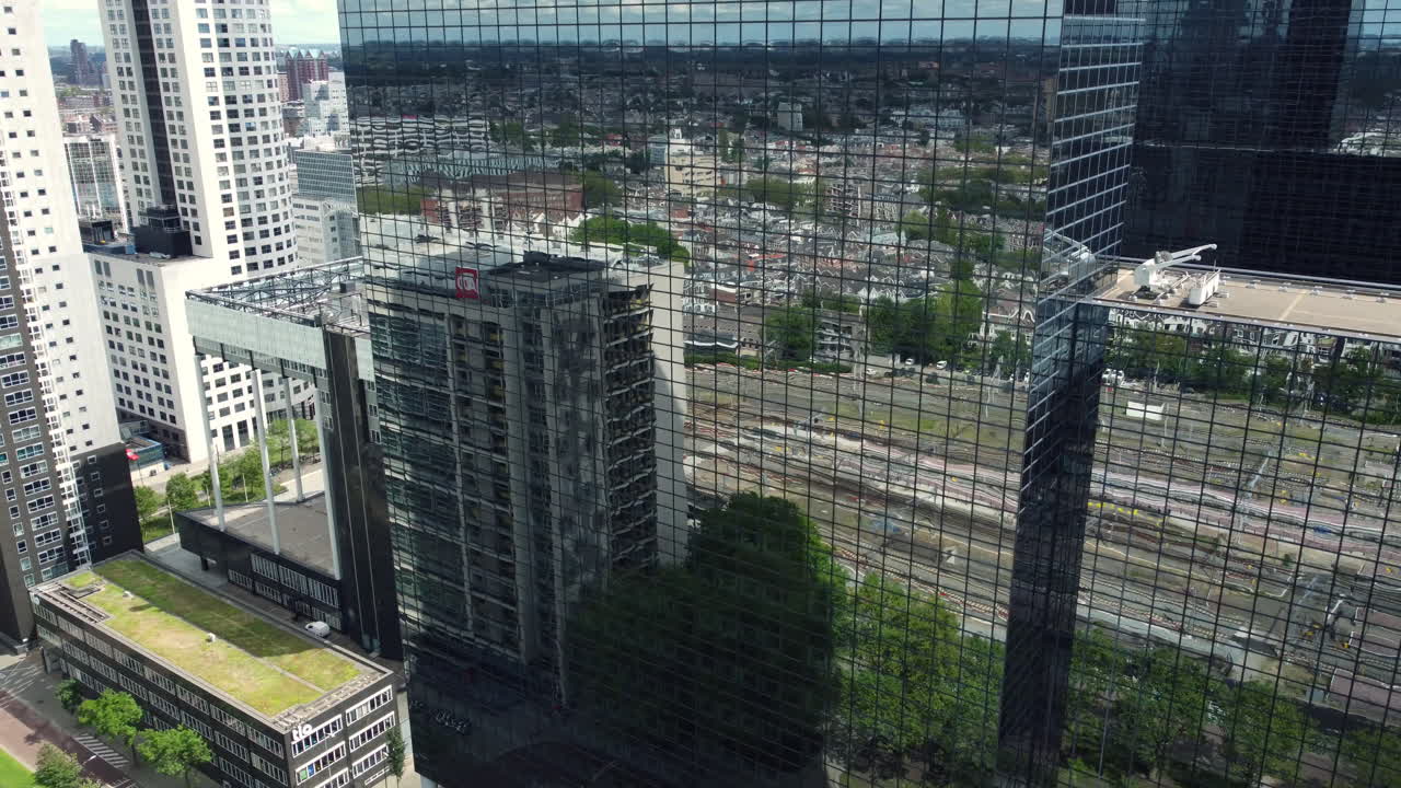 Aerial view of modern skyscrapers and city in Utrecht, Netherlands