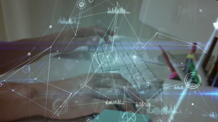 Animation of network of connections over hands using computer