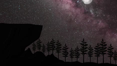 full moon ascending in a starry night sky.