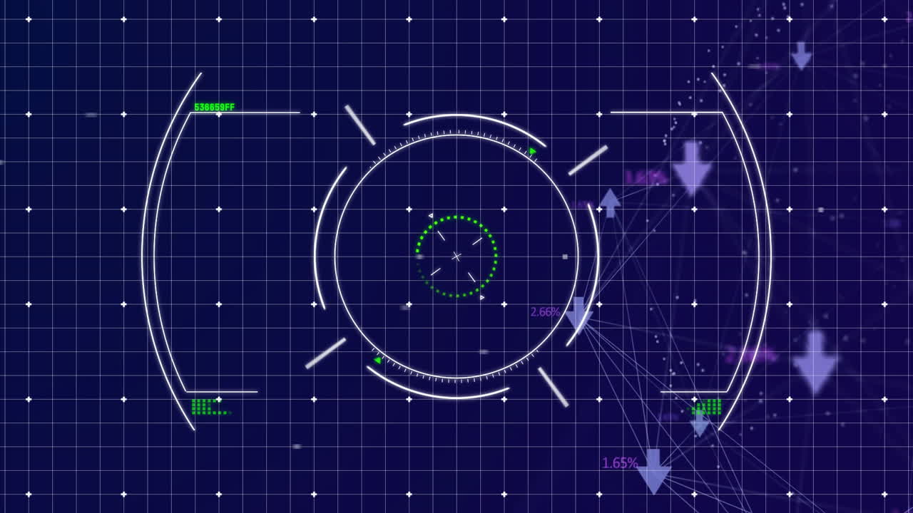 animación de análisis de datos futurista con interfaz circular y gráficos digitales
