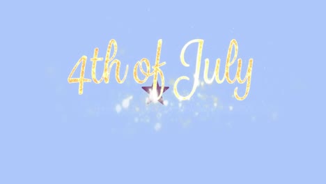Animation-of-independence-day-text-and-star-over-glowing-spots-on-blue-background