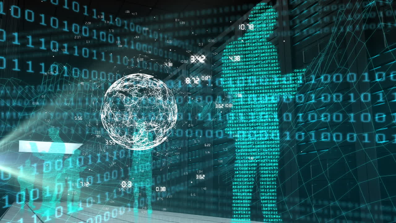 animación del globo y la forma humana en código binario