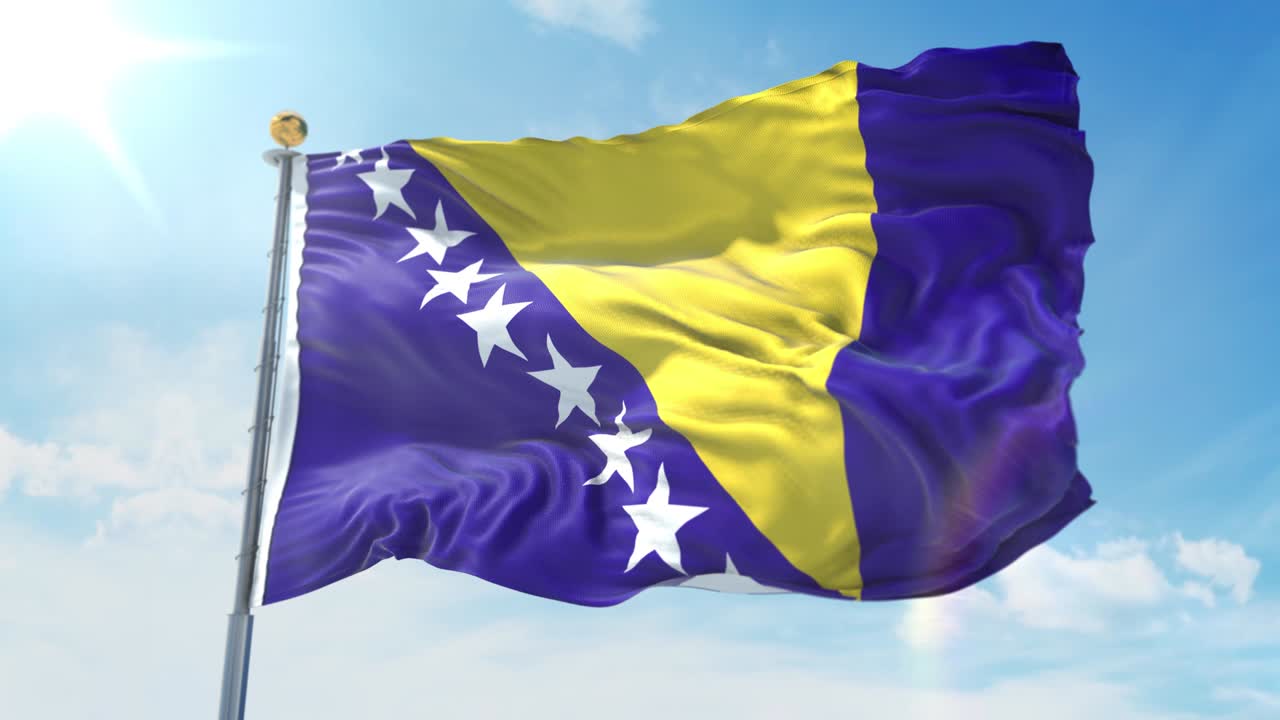 보스니아 헤르체고비나의 발이 파란 하늘을 배경으로 바람에 흔들리며, 국가 테마, 국제 개념, 3d 렌더링