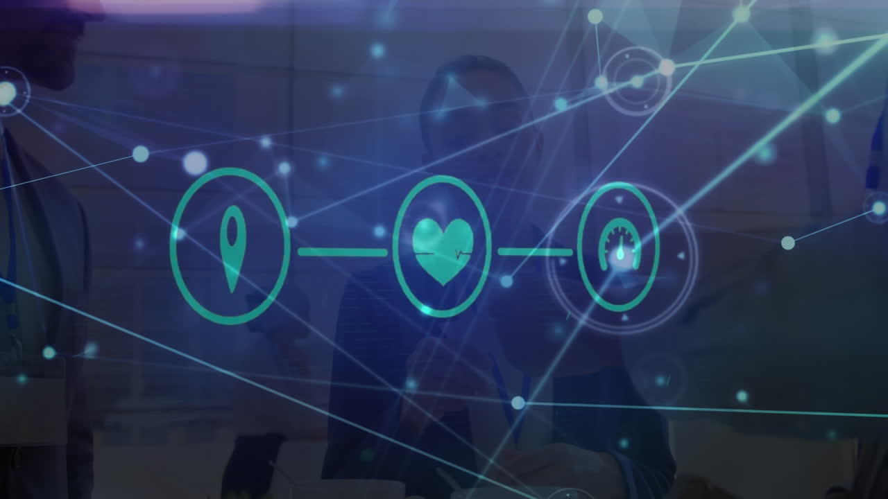 사업가, 아이콘 및 연결 네트워크의 애니메이션