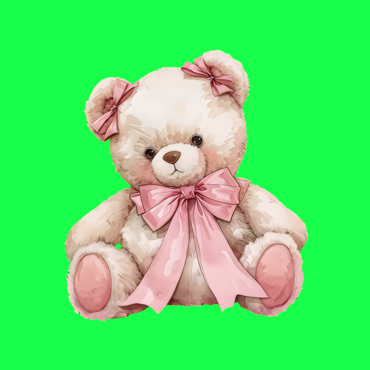 Simpatico orsetto di peluche con animazione di fiocchi, video 4K trasparente, green screen