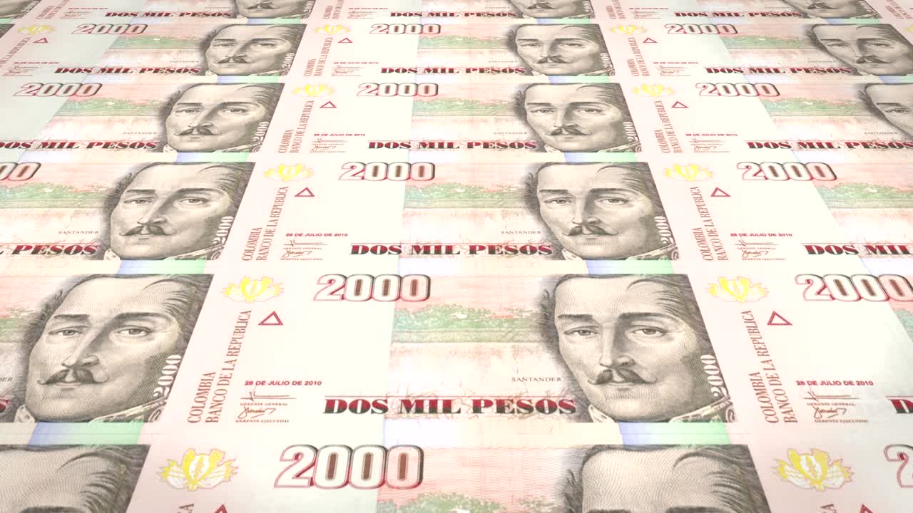 Kolombiya'nın iki bin Kolombiya pesosu banknotları, nakit para, döngü