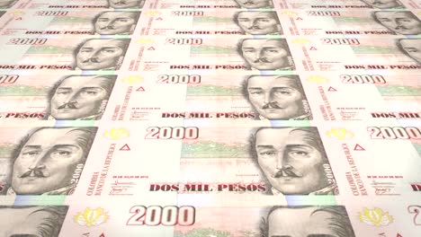 billetes de dos mil pesos colombianos de colombia, dinero en efectivo, bucle