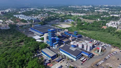 aerial view of la fabril oil manufacturing factory with renewable energy solar rooftops in the dominican republic