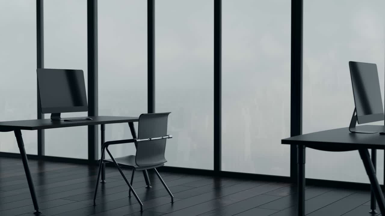 Empty office with large windows. Looped animation in ultra HD, 4k