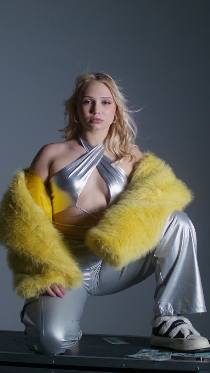 Stylish Woman in Fashionable Outfit with Money