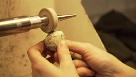 wax application on disc polisher before polishing - close up