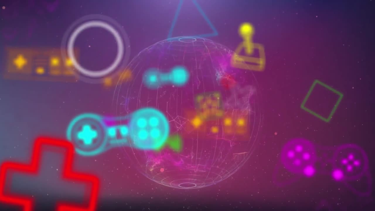 세계 전역에서  ⁇ 박이는 네온 비디오 게임 디지털 인터페이스의 애니메이션