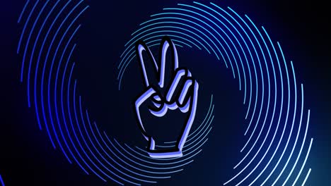 animation of peace sign over circular pattern against blue background